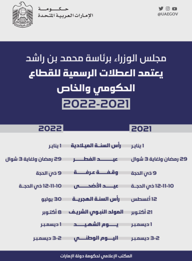 قائمة بالعطلات العامة للإمارات موعد عيد الفطر في الإمارات 2022