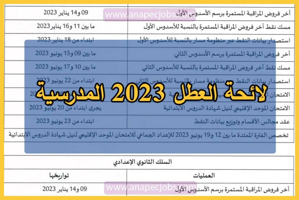 لائحة العطل 2023 المدرسية الجديدة بالمغرب