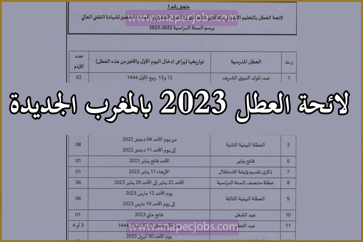 لائحة العطل 2023 بالمغرب الجديدة