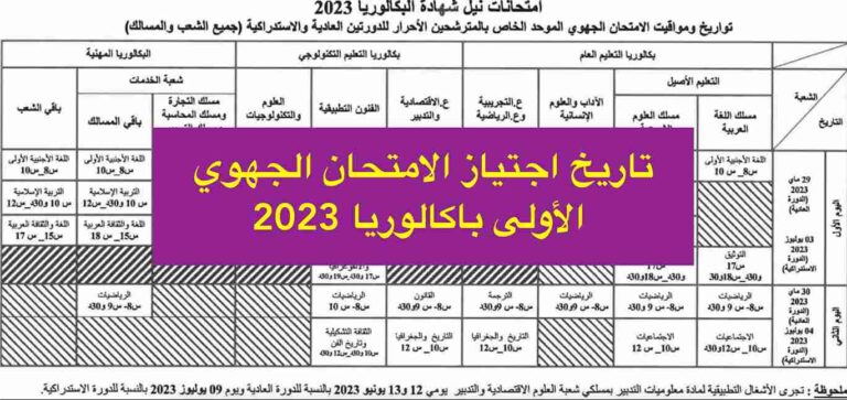 تاريخ اجتياز الامتحان الجهوي الأولى باكالوريا 2023