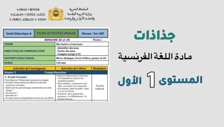 تحميل جميع جذاذات مادة اللغة الفرنسية المستوى الأول ابتدائي 2023-2024