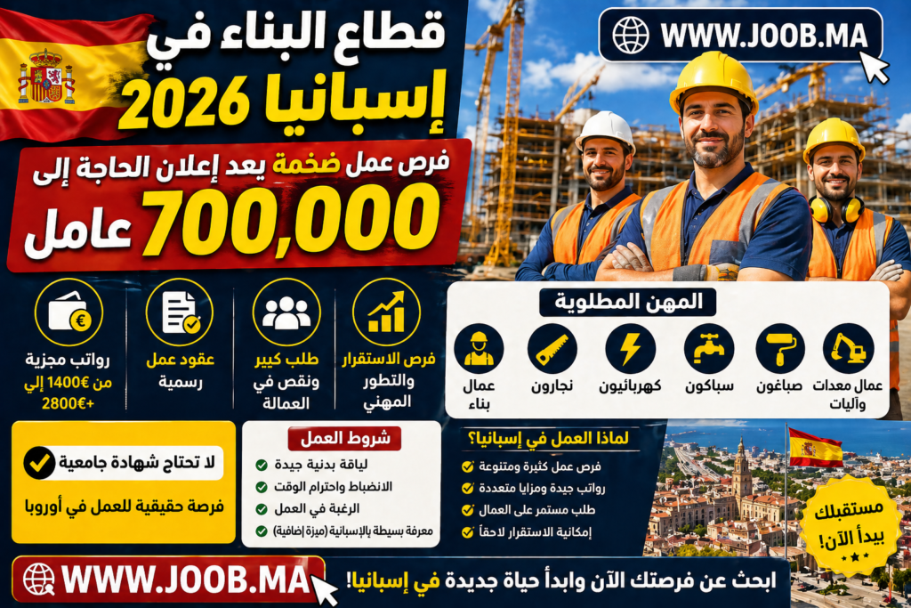 عاجل: وظائف ضخمة في إسبانيا برواتب تصل 2800€