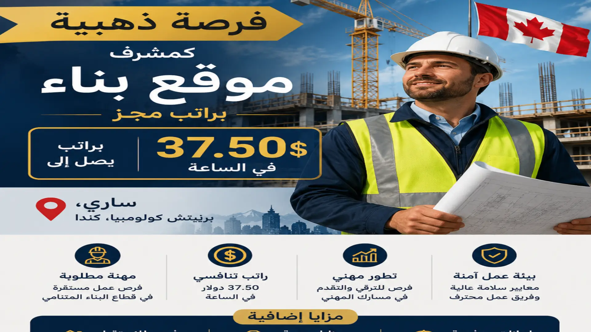 وظيفة مشرف موقع بناء في كندا براتب 37.5 دولار: قدم الآن
